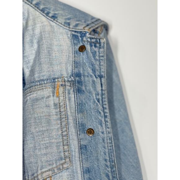 Ralph Lauren Distressed Denim Jean Jacket Short Preppy Casual Women's Size Large - Picture 7 of 11